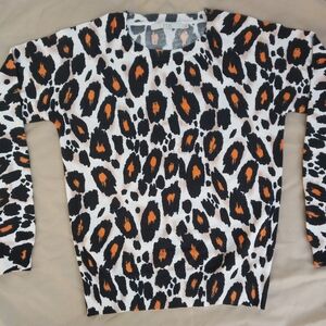 Chic Leopard Print Sweater - Black, White, and Orange